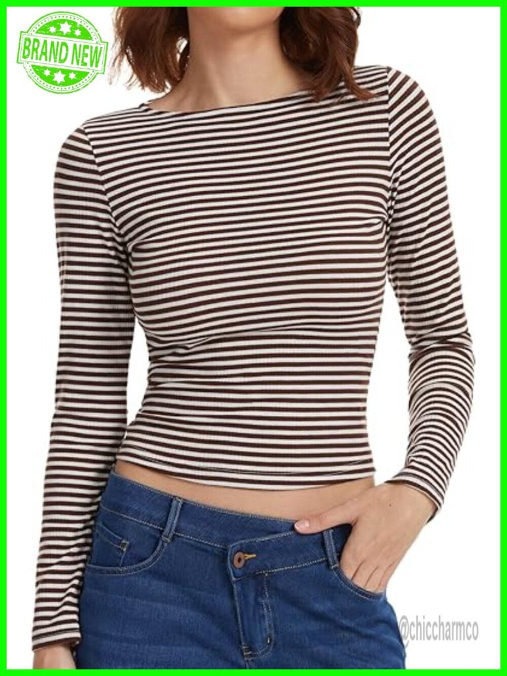 Women's Striped Boat Neck Slim Fit Ruched Crop Top Long Sleeve Y2K Casual Blouse